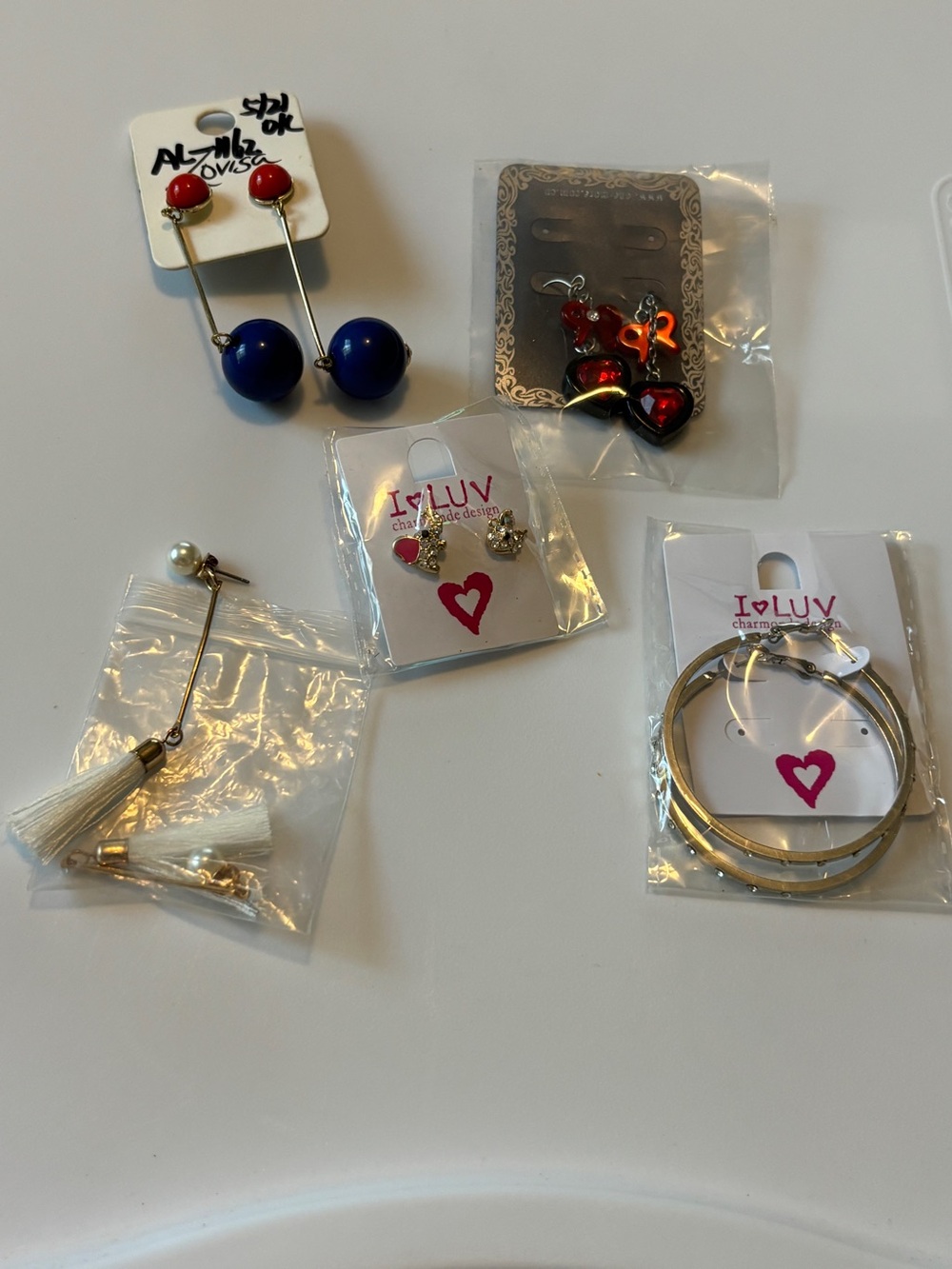 I♥LUV Heart Charm Stud Earrings in Red and Gold